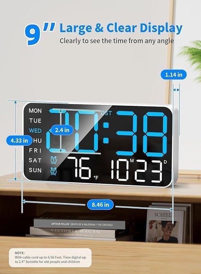 Xpandio 9" LED Digital Wall Clock with Date, Day, Temperature, Dual Alarms, Voice Control, Adjustable Brightness, USB Powered - Ideal for Bedroom, Office, Seniors, and Home Decor - Image 4